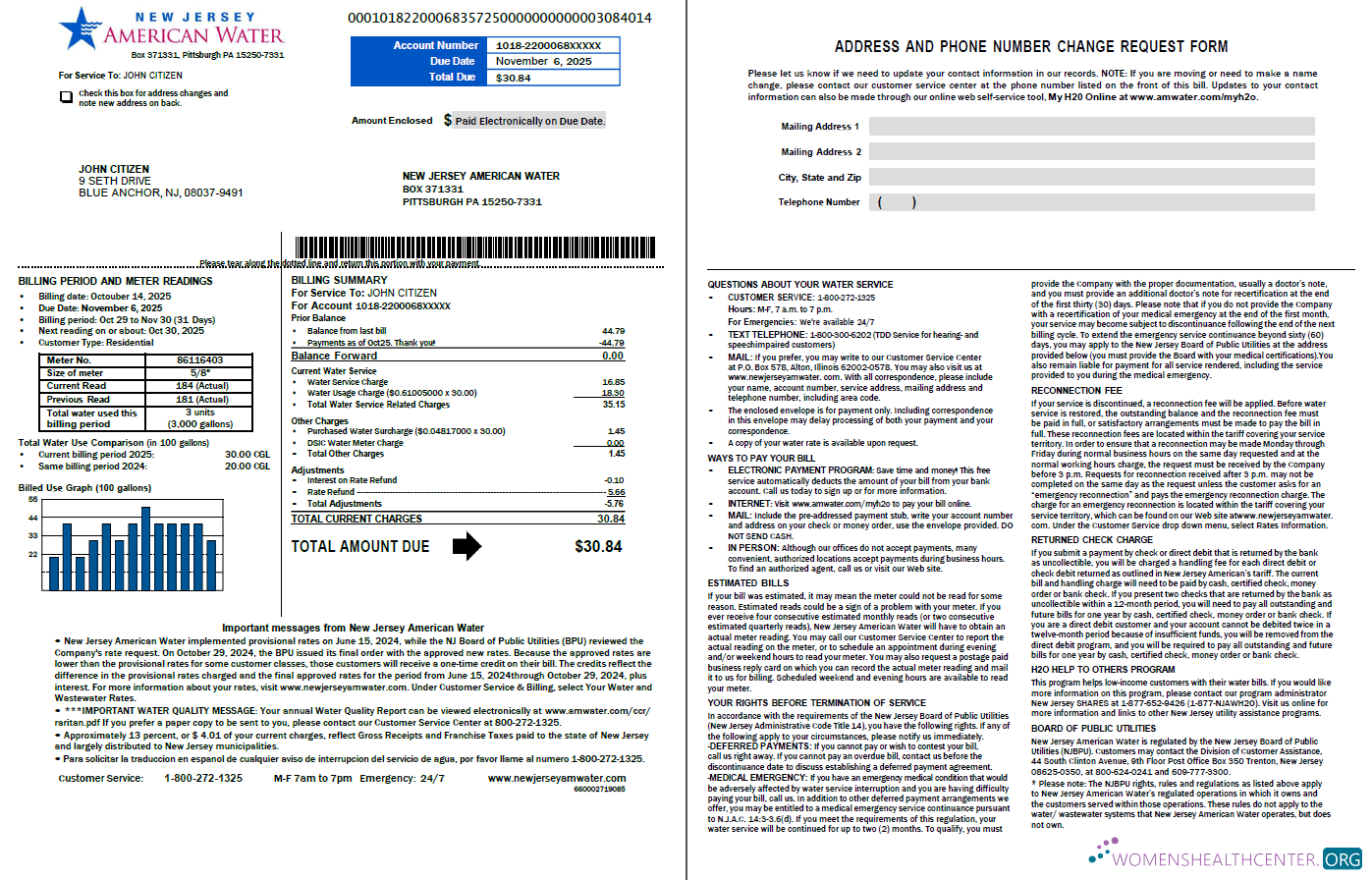 download USA American Water utility bill template in Word and PDF formats, 2 pages, version 2 PDF template